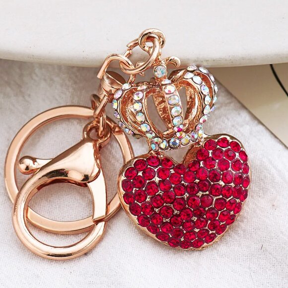 Rhinestone Heart & Crown Keychains / Charm - Picture 1 of 7